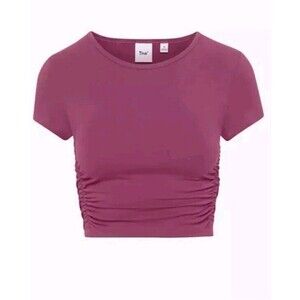 TNA Aritzia Malibu Chill Cropped T-shirt Rusched Top Women Small Violet